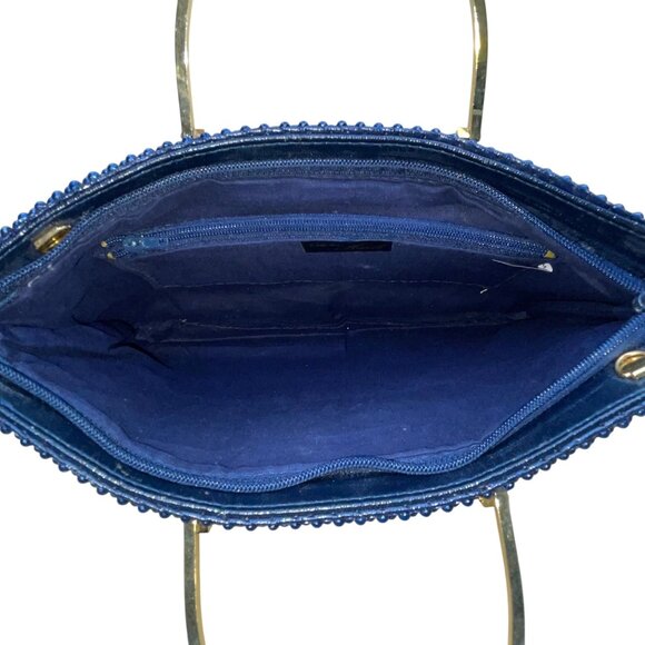 Bags By Marlo Women’s Navy Blue Beaded With Gold Metal Handles Evening Handbag - Picture 8 of 10